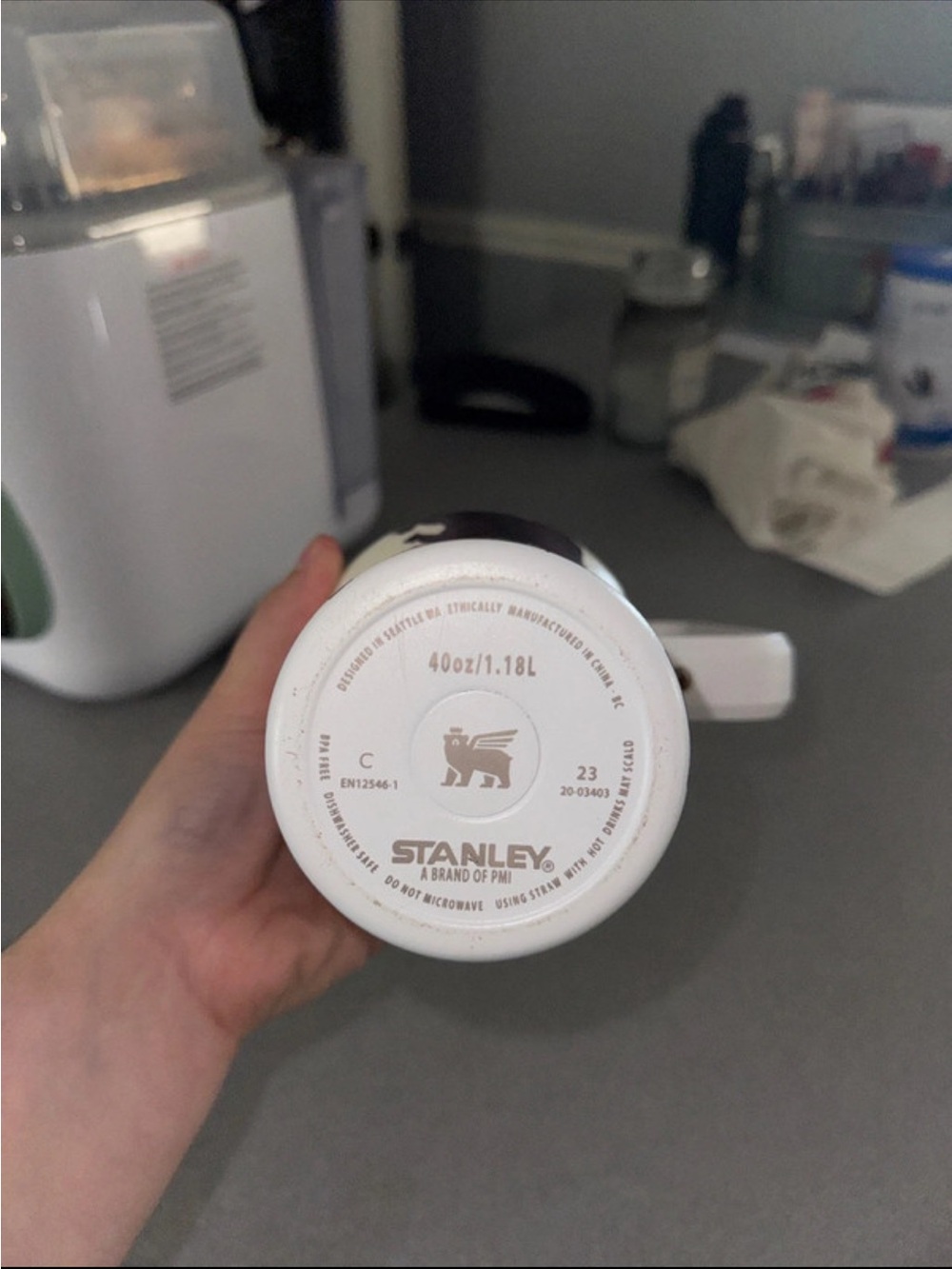 Stanley 40oz White Travel Bottle with Cow Print - Picture 2 of 4